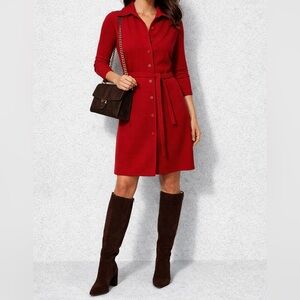 Vintage Toni Todd Red Textured Knit Belted Midi Dress